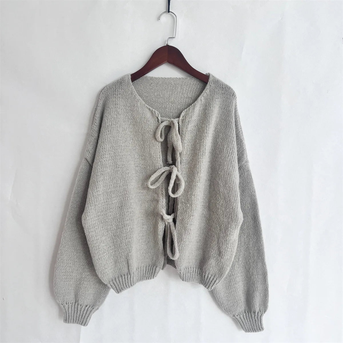 Cardigan Femme Élégant – Tricot Uni avec Lacet, Col Rond, Style Simple Chic |