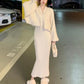Ensemble Femme Hiver 2 Pièces – Robe Pull Tricotée & Haut Loose, Outfit Bodycon Chic Coréen Streetwear.