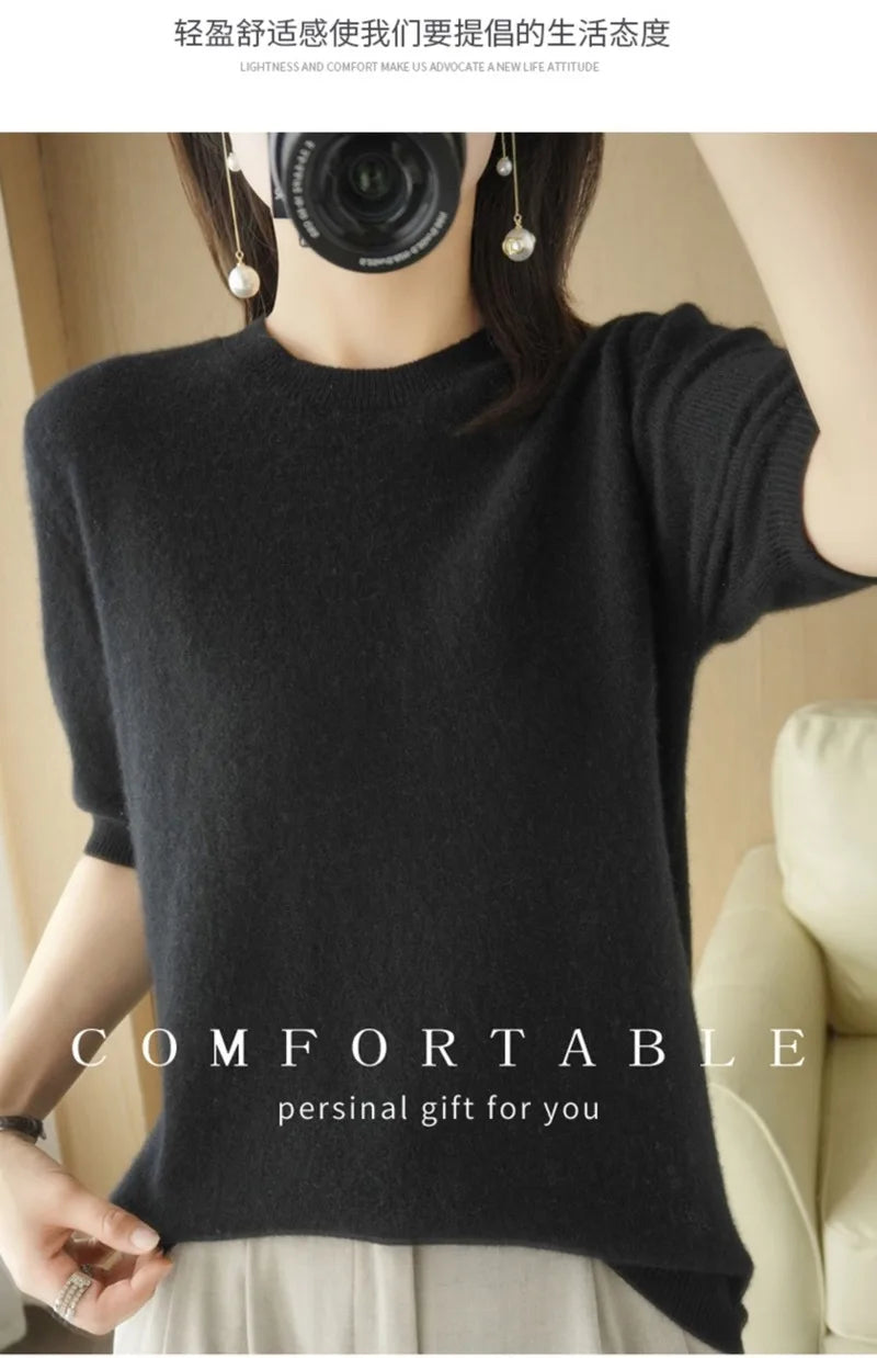 Pull Femme Slim à Manches Courtes – Tricot Col Rond Léger Printemps Été 2025 |