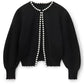 Cardigan Femme Blanc Élégant – Tricot Chic à Perles, Manches Longues Automne Hiver.