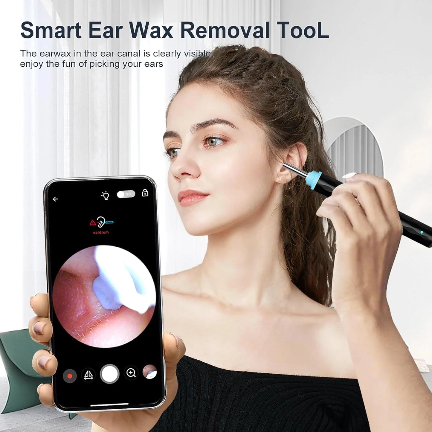 Nettoyeur d’oreilles avec caméra 1080P, 5 cuillères à cérumen, outil rechargeable de retrait du cérumen"
