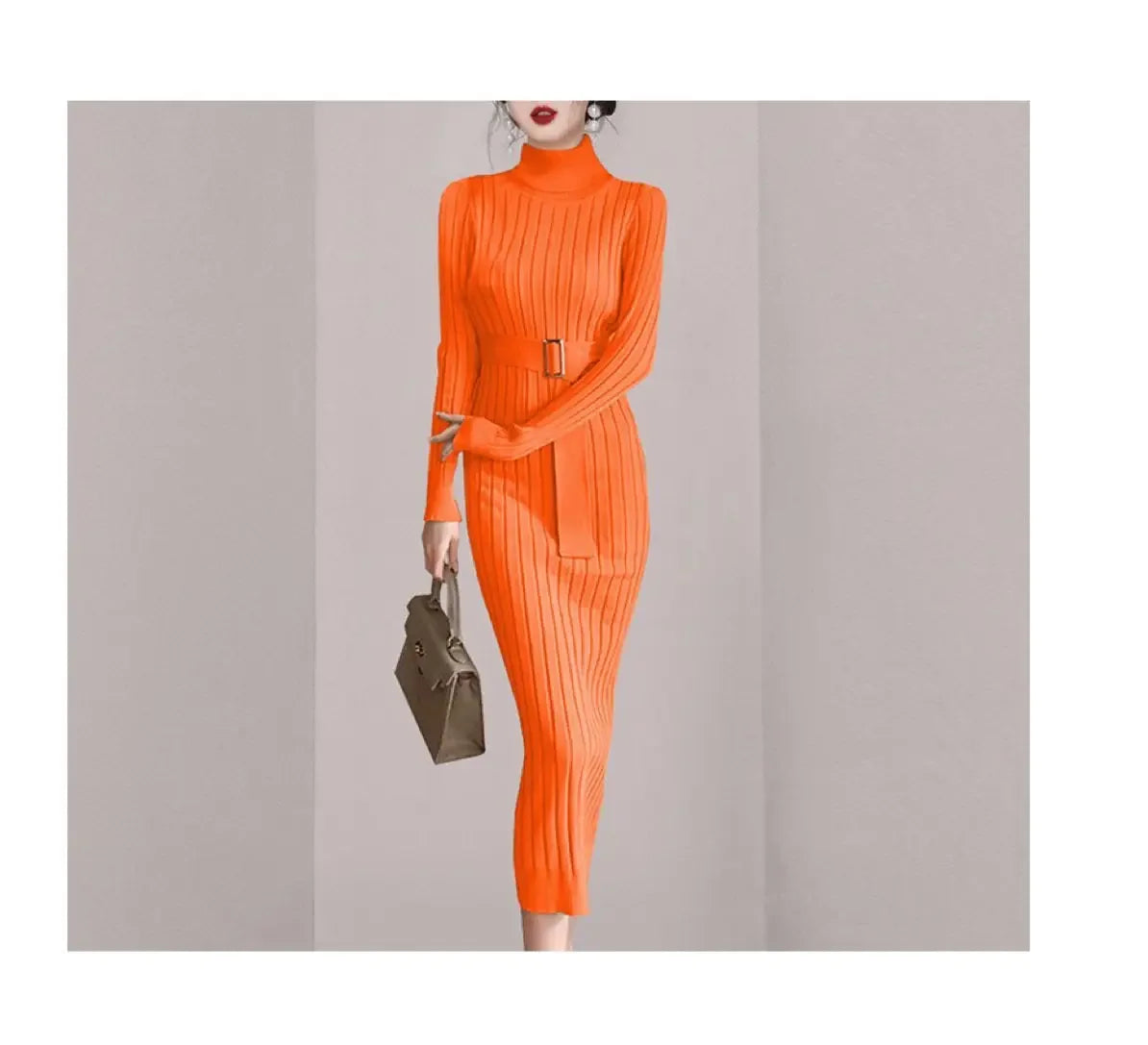 Robe Pull Longue Femme – Tricot Élastique Ajusté Style Coréen Élégant Automne Hiver.