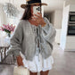 Cardigan Femme Élégant – Tricot Uni avec Lacet, Col Rond, Style Simple Chic |.