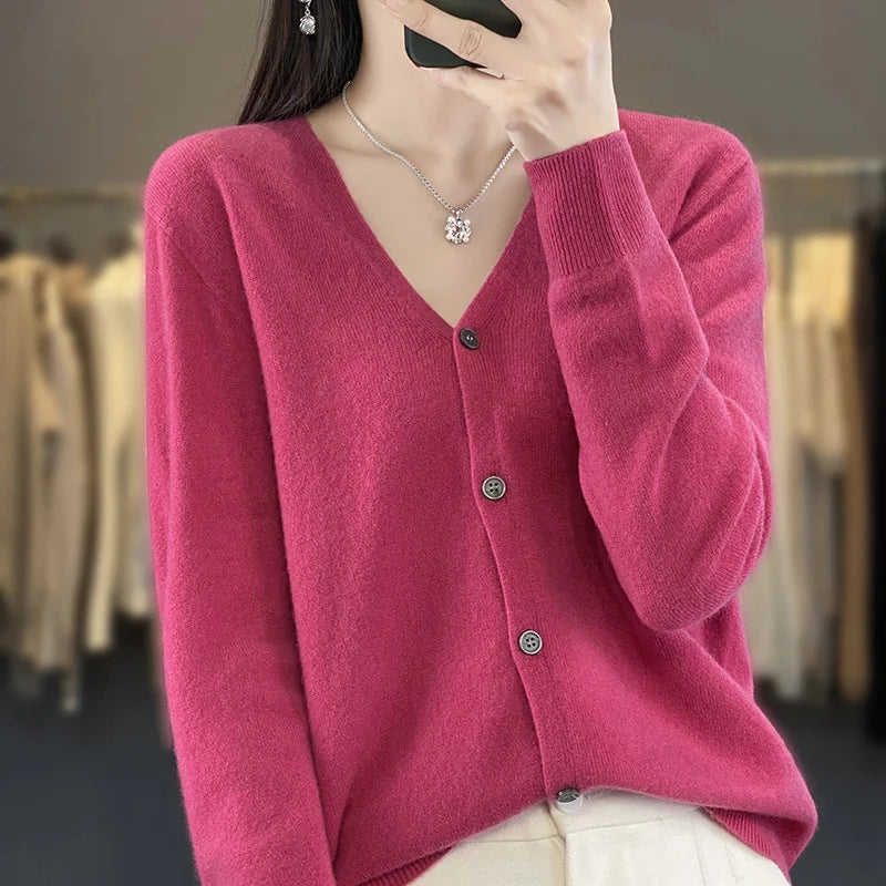 Cardigan Femme en Laine – Tricot Loose à Col V, Manches Longues | Collection.