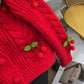 Cardigan Tricoté Femme avec Cerises 3D – Style Coréen Élégant Automne.