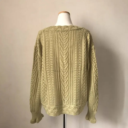 Cardigan Femme Blanc Sexy – Tricot Loose Col V Profond à Manches Longues, Maille Ajurée Été.