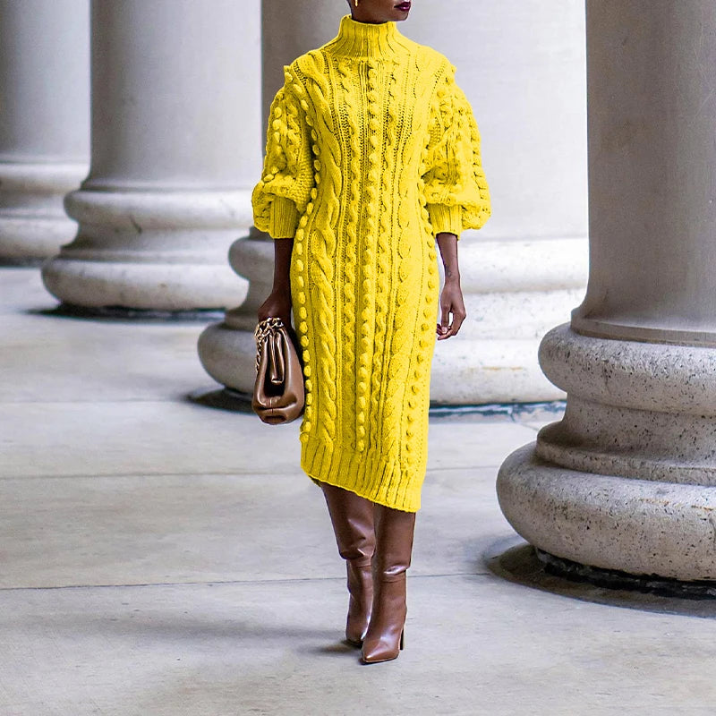 Robe Pull Femme Col Haut – Tricot Épais Fendu sur le Côté, Style Streetwear Élégant Automne Hiver.