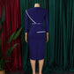 Robe élégante de bureau pour femme, col rond, manches trois quarts, ceinturée à la taille, coupe ajustée mi-mollet. Idéale pour un look professionnel et raffiné.