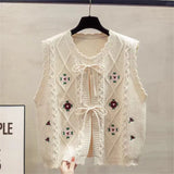 Gilet Femme Brodé Sans Manches – Tricot Loose Chic All-match Printemps Automne.