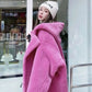 Manteau Femme Hiver 2024 – Veste Cocoon à Capuche en Laine d’Agneau Épaisse, Parka Chaude Shearling.