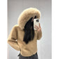 Cardigan Loose Femme avec Col en Fourrure Amovible – Pull Tricoté à Capuche Style Y2K Harajuku.