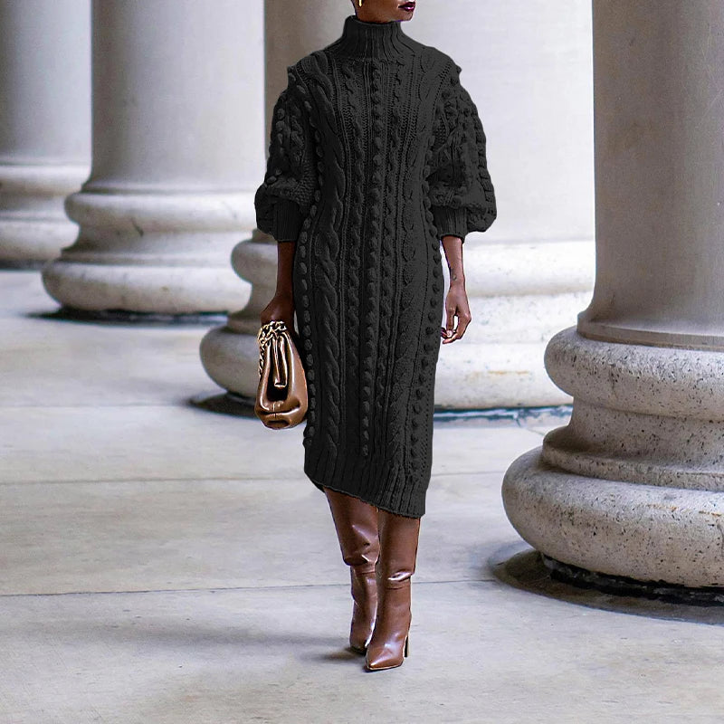Robe Pull Femme Col Haut – Tricot Épais Fendu sur le Côté, Style Streetwear Élégant Automne Hiver.