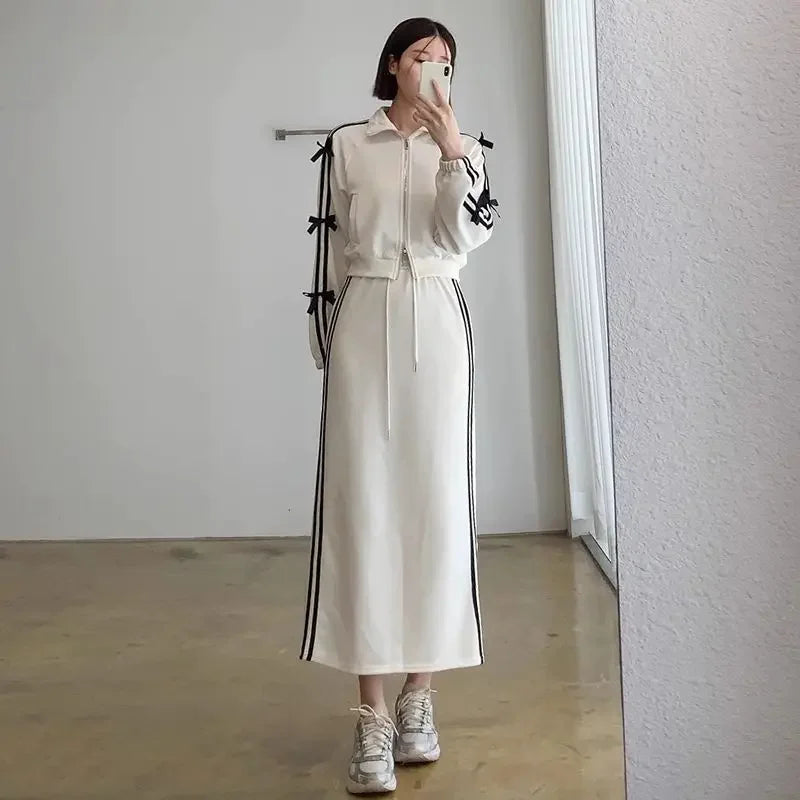 Ensemble Femme Coréen Chic – Manteau Long Manches Longues & Robe Mini Droite, Style Casual Élégant Automne.