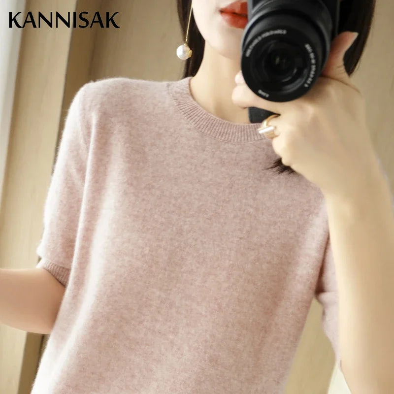 Pull Femme Slim à Manches Courtes – Tricot Col Rond Léger Printemps Été 2025 |.