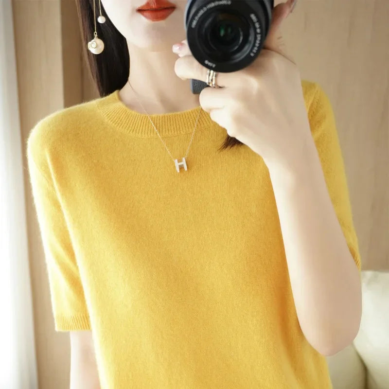 Pull Femme Slim à Manches Courtes – Tricot Col Rond Léger Printemps Été 2025 |