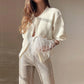 Cardigan Femme Blanc Élégant – Tricot Chic à Perles, Manches Longues Automne Hiver.
