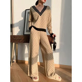 Ensemble Femme 2 Pièces – Pull Élégant & Pantalon Patte d’Éléphant Loose-Fit, Outfit Tendance Printemps Automne 2024 | F-laglam.