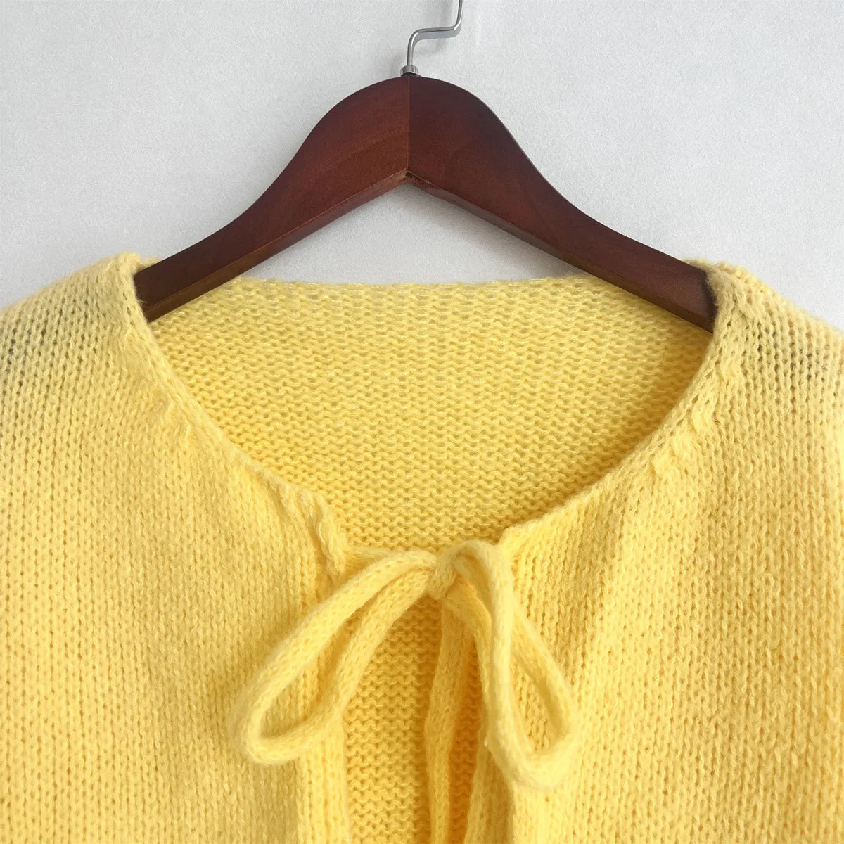 Cardigan Femme Élégant – Tricot Uni avec Lacet, Col Rond, Style Simple Chic |