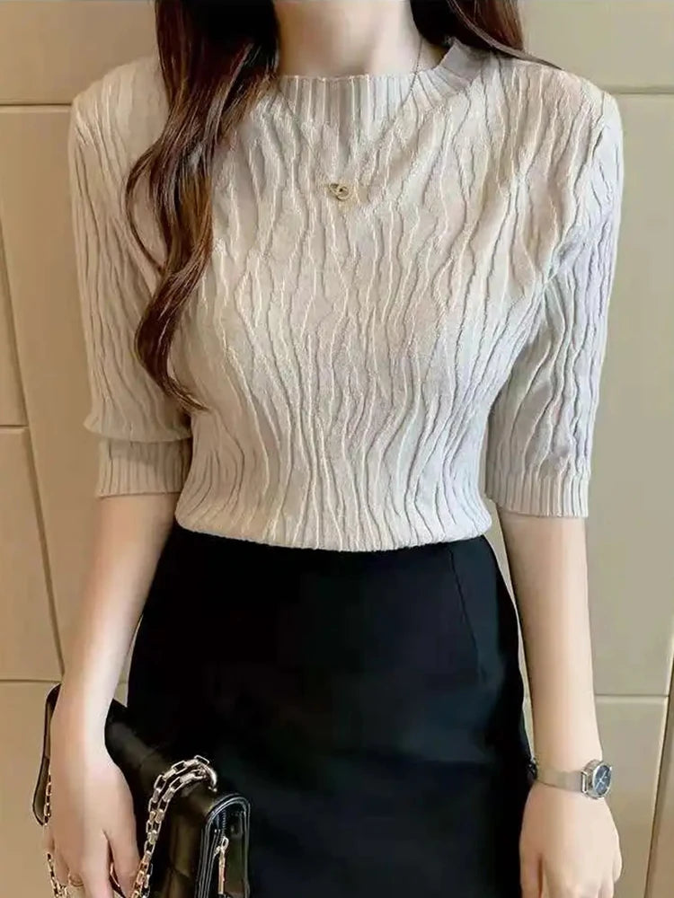 Pull Femme Slim à Manches Courtes – Mode Coréenne Printemps Été | F-laglam.