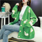 Cardigan Femme Loose – Tricot Cartoon avec Poches Mouton, Style Colorblock Automne Hiver.