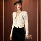 Cardigan Femme Brodé Fleurs & Oiseaux – Tricot Vintage Col Rond Manches Longues Printempps Automn.