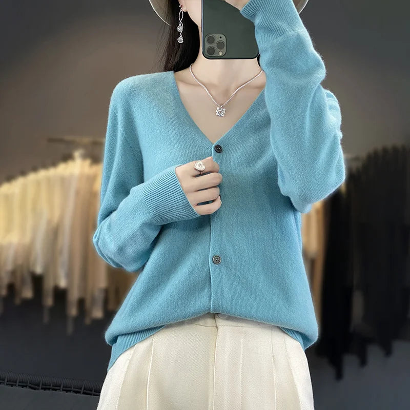 Cardigan Femme en Laine – Tricot Loose à Col V, Manches Longues | Collection.