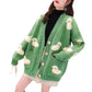 Cardigan Femme Loose – Tricot Cartoon avec Poches Mouton, Style Colorblock Automne Hiver.