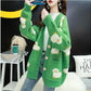 Cardigan Femme Loose – Tricot Cartoon avec Poches Mouton, Style Colorblock Automne Hiver.