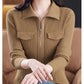 Cardigan Court Femme à Fermeture Zippée – Tricot Uni Col Revers Style Coréen Printemps Automne 2025.