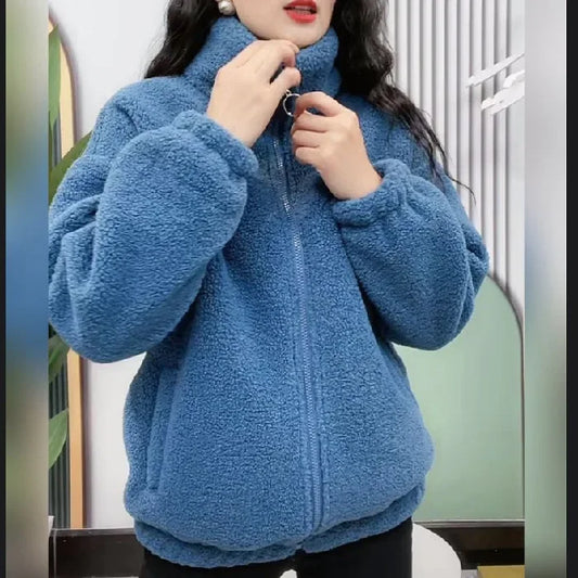 Veste Femme Hiver Épaissie – Polaire & Coton Chaud, Col Carré, Coupe Loose Amincissante.