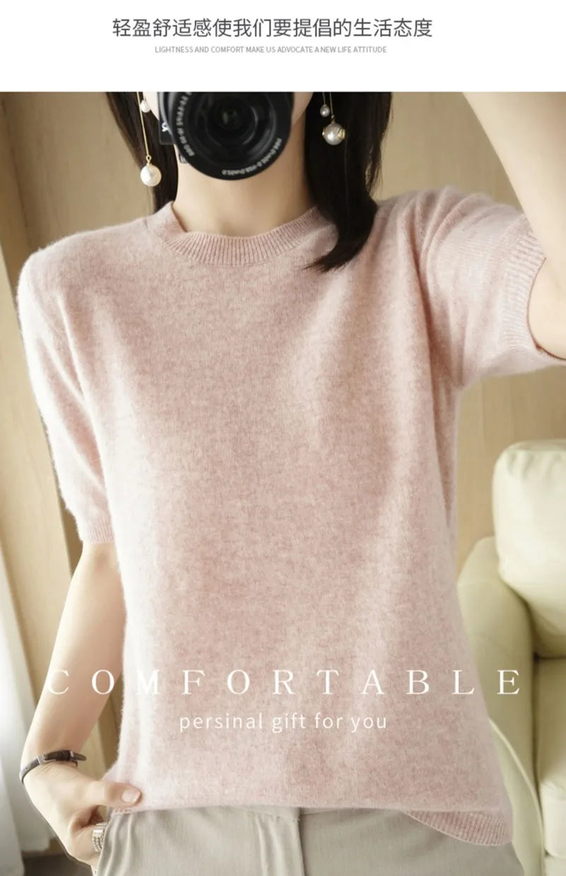 Pull Femme Slim à Manches Courtes – Tricot Col Rond Léger Printemps Été 2025 |