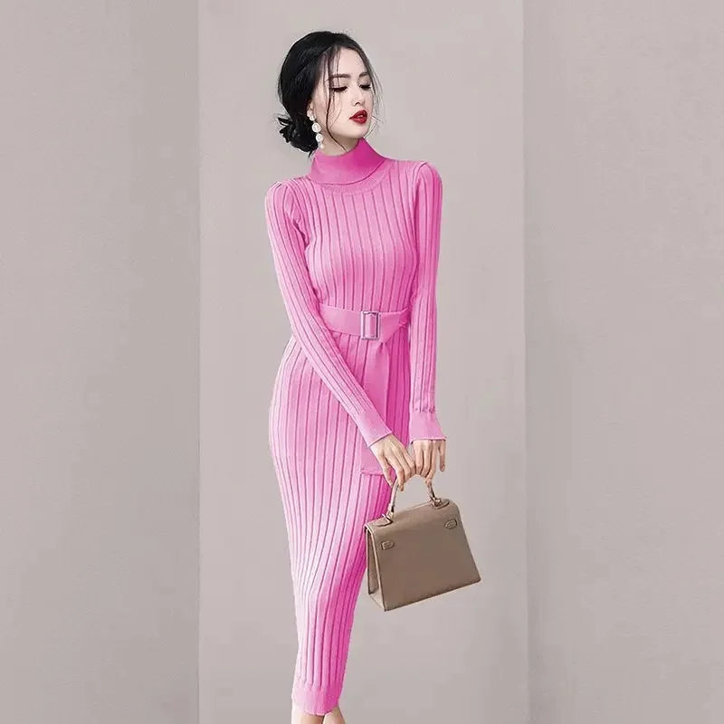 Robe Pull Longue Femme – Tricot Élastique Ajusté Style Coréen Élégant Automne Hiver