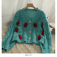 Cardigan Tricoté Fraises – Pull Chunky Knit Boutonné Doux et Mignon.
