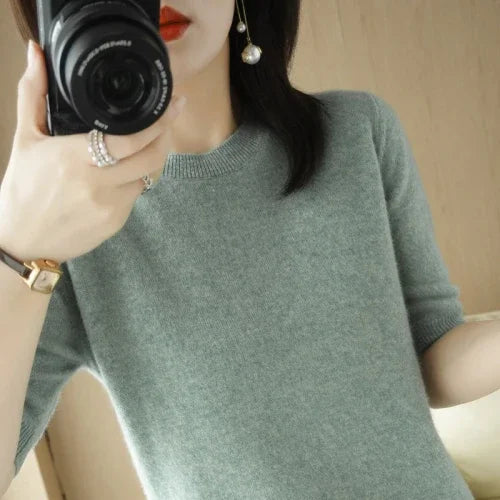Pull Femme Slim à Manches Courtes – Tricot Col Rond Léger Printemps Été 2025 |