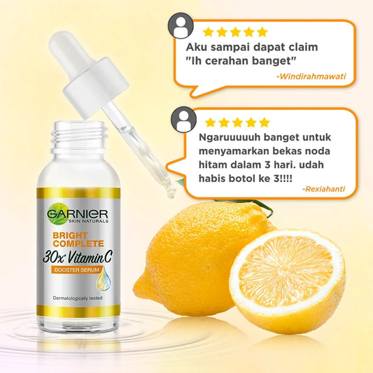Garnier Bright Complete Sérum Booster 30x Vitamine C & Niacinamide – Éclat du Teint, Anti-Taches & Anti-Marques d’Acné – 30ml