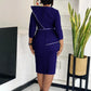 Robe élégante de bureau pour femme, col rond, manches trois quarts, ceinturée à la taille, coupe ajustée mi-mollet. Idéale pour un look professionnel et raffiné.
