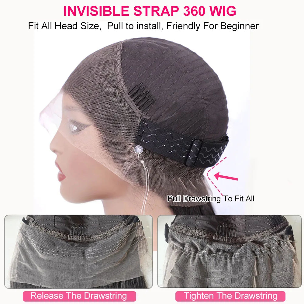 Perruque 360 Full Lace Kinky Straight – 250 % Densité, Invisi Strap, Glueless, Cordon Invisible | F-laglam.