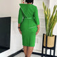 Robe élégante de bureau pour femme, col rond, manches trois quarts, ceinturée à la taille, coupe ajustée mi-mollet. Idéale pour un look professionnel et raffiné.