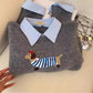Pull Femme Cartoon Chien – Tricot Doux Gris Col Chemise Style Deux-en-Un Automne Hiver 2025.