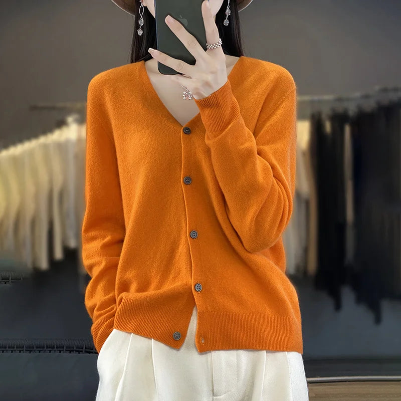 Cardigan Femme en Laine – Tricot Loose à Col V, Manches Longues | Collection.