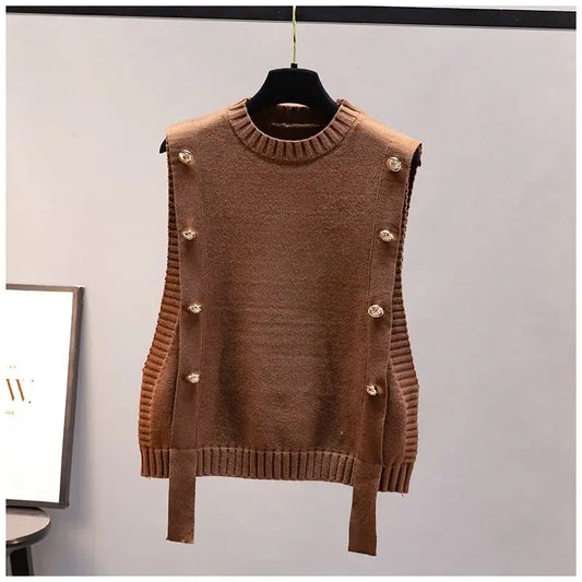 Gilet Femme Sans Manches – Pull Tricoté Col Rond Décontracté Printemps Automne.
