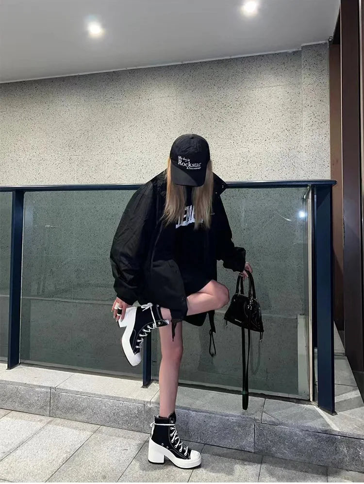 Baskets Compensées Femme en Toile – Style Skateboard, Lacets, Mode Décontractée et Extérieure