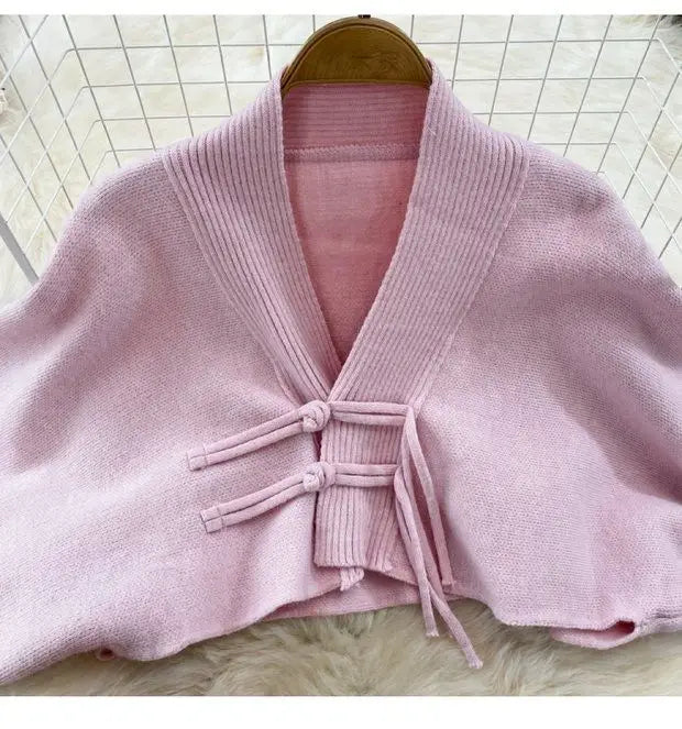 Ensemble Femme 2 Pièces – Cardigan Tricoté à Lacets & Robe Camisole, Style Chinois Moderne Élégant |.