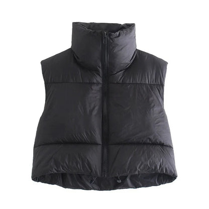 Gilet Court Doudoune Sans Manches Femme – Col Montant, Chaud & Léger