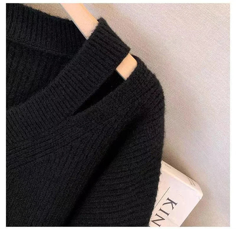 Pull Femme Loose Col V – Tricot Doux Uni Style Basique Automne.