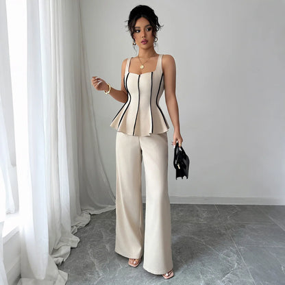 Ensemble Femme 2 Pièces – Top Sans Manches à Volants & Pantalon Large Taille Haute, Style Y2K Streetwear Chic | F-lagam.