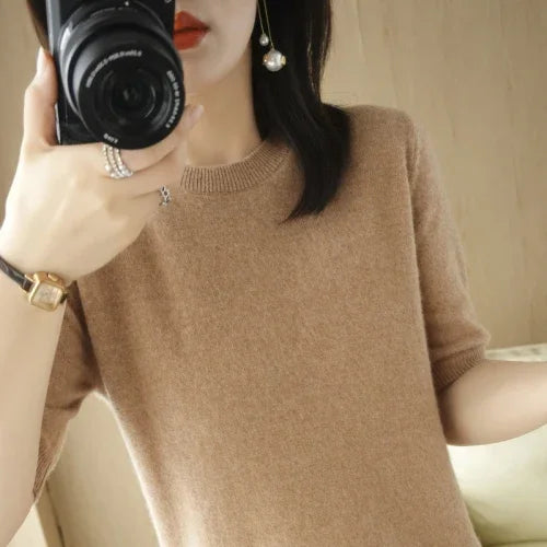 Pull Femme Slim à Manches Courtes – Tricot Col Rond Léger Printemps Été 2025 |