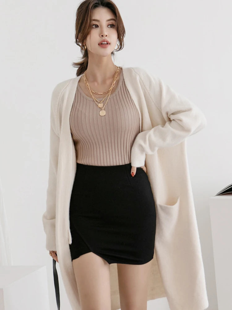 Cardigan Femme Épais à Poches – Tricot Loose Col V Décontracté Printemps Automne.