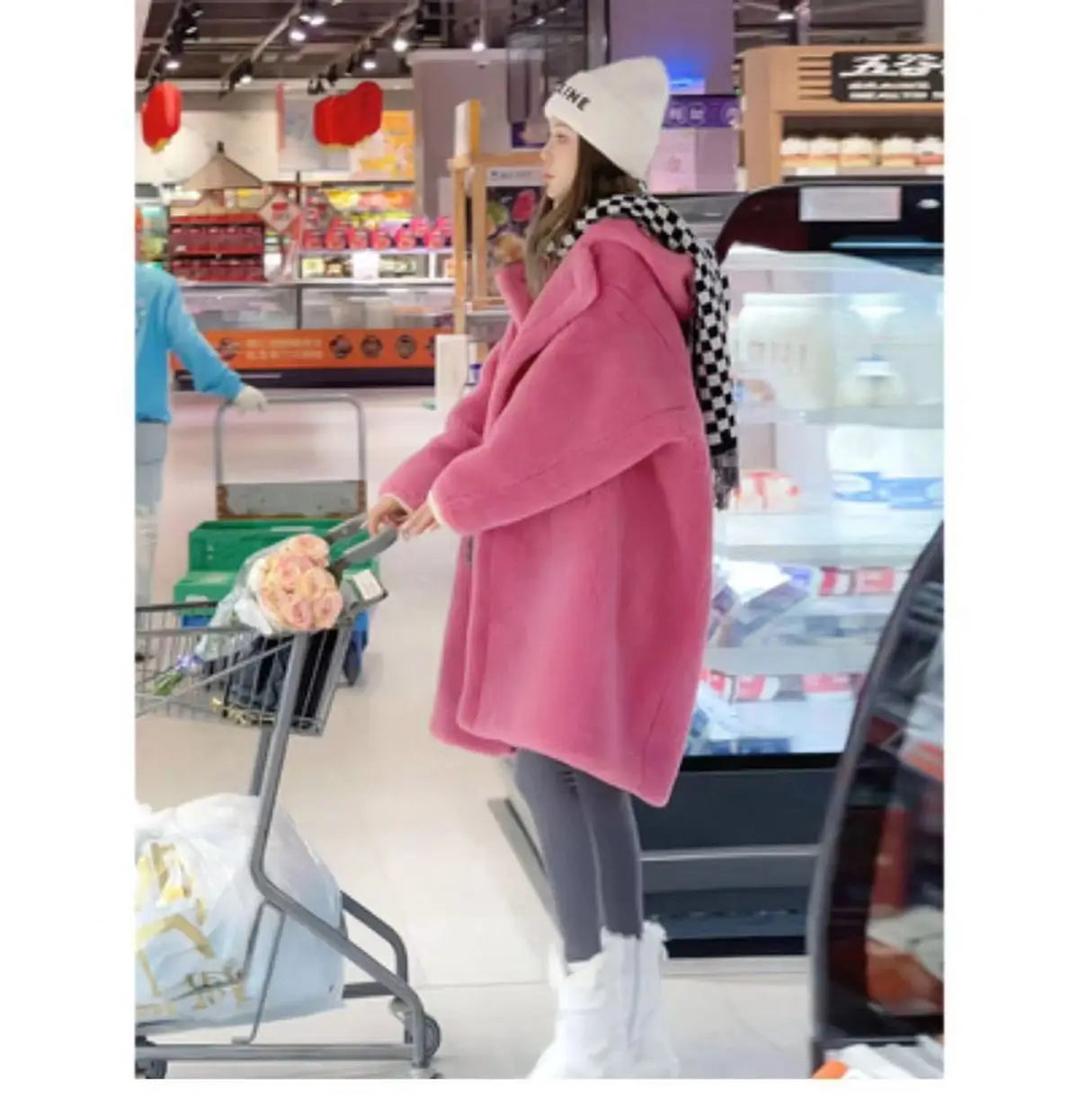 Manteau Femme Hiver 2024 – Veste Cocoon à Capuche en Laine d’Agneau Épaisse, Parka Chaude Shearling.