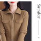 Cardigan Court Femme à Fermeture Zippée – Tricot Uni Col Revers Style Coréen Printemps Automne 2025.